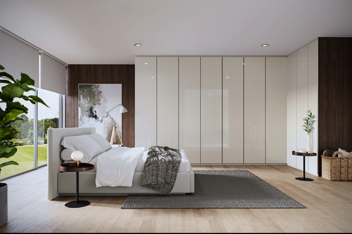 Design bed Roma met bedset N°5, zijaanzicht