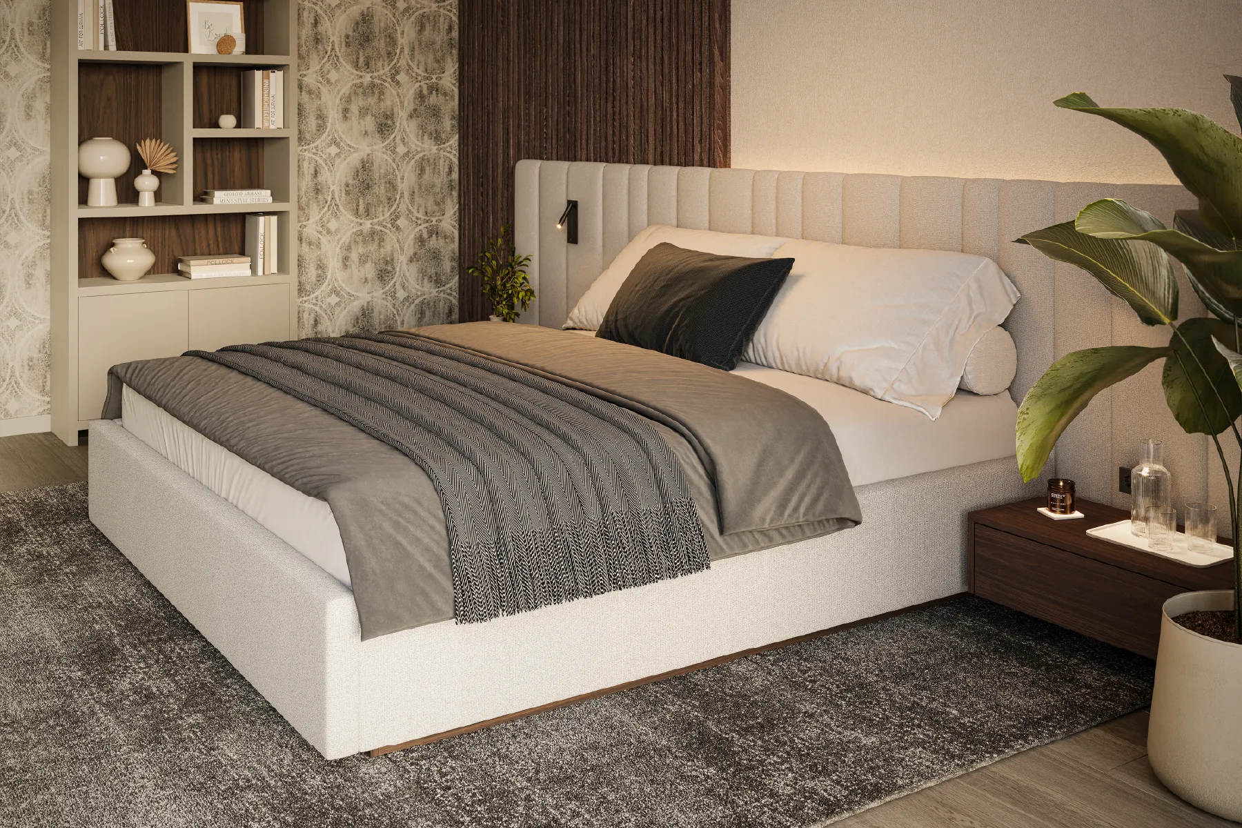 Design bed Formosa met bedset N°5, hoekaanzicht
