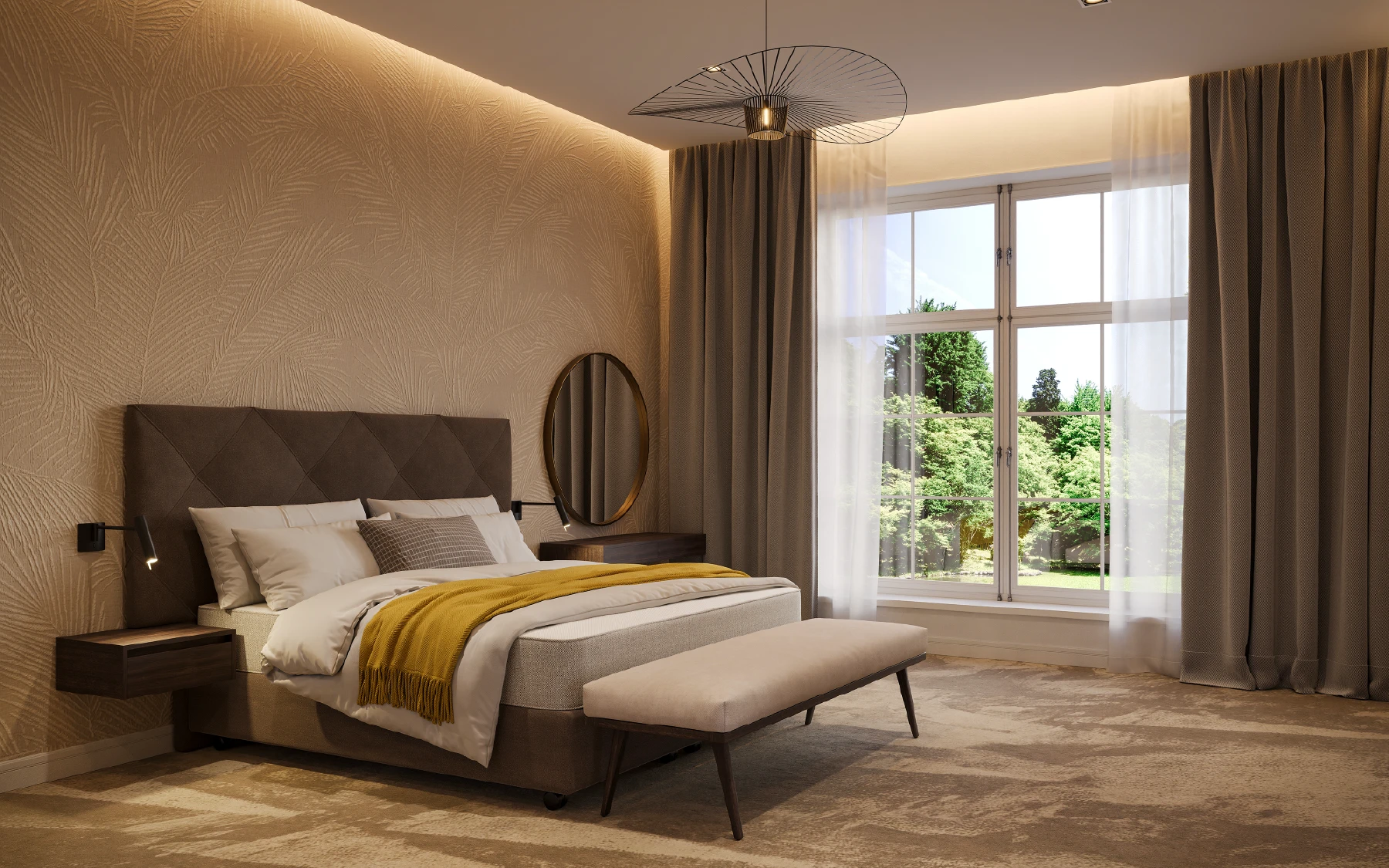 Slaapkamer met inloopkast en glazen deuren