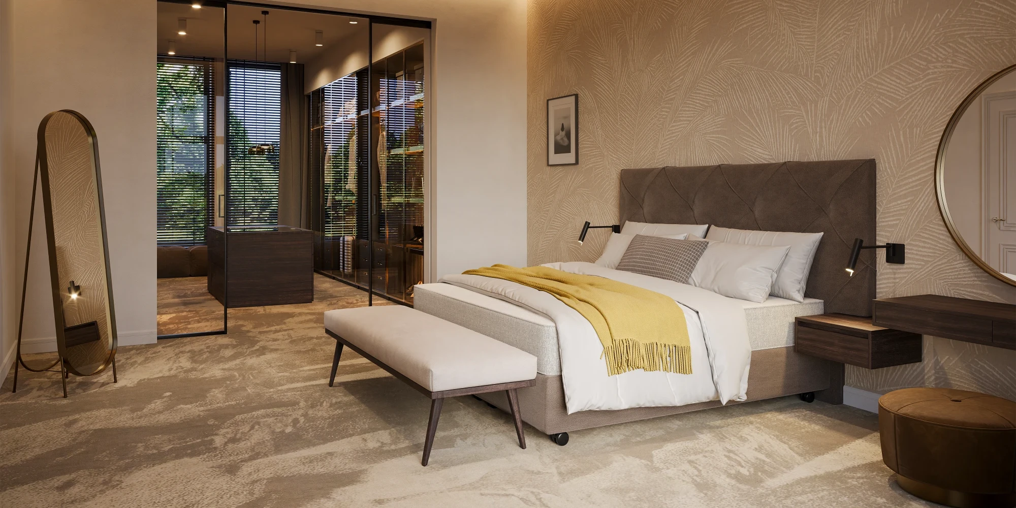 Luxe slaapkamer met inloopkast en beddesign Finot&ocirc;re