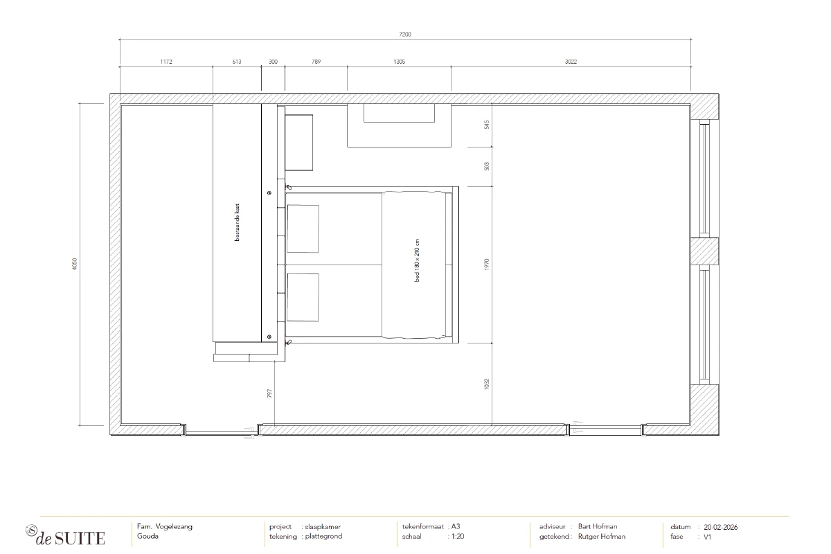 Plattegrond met de indeling van de slaapkamer