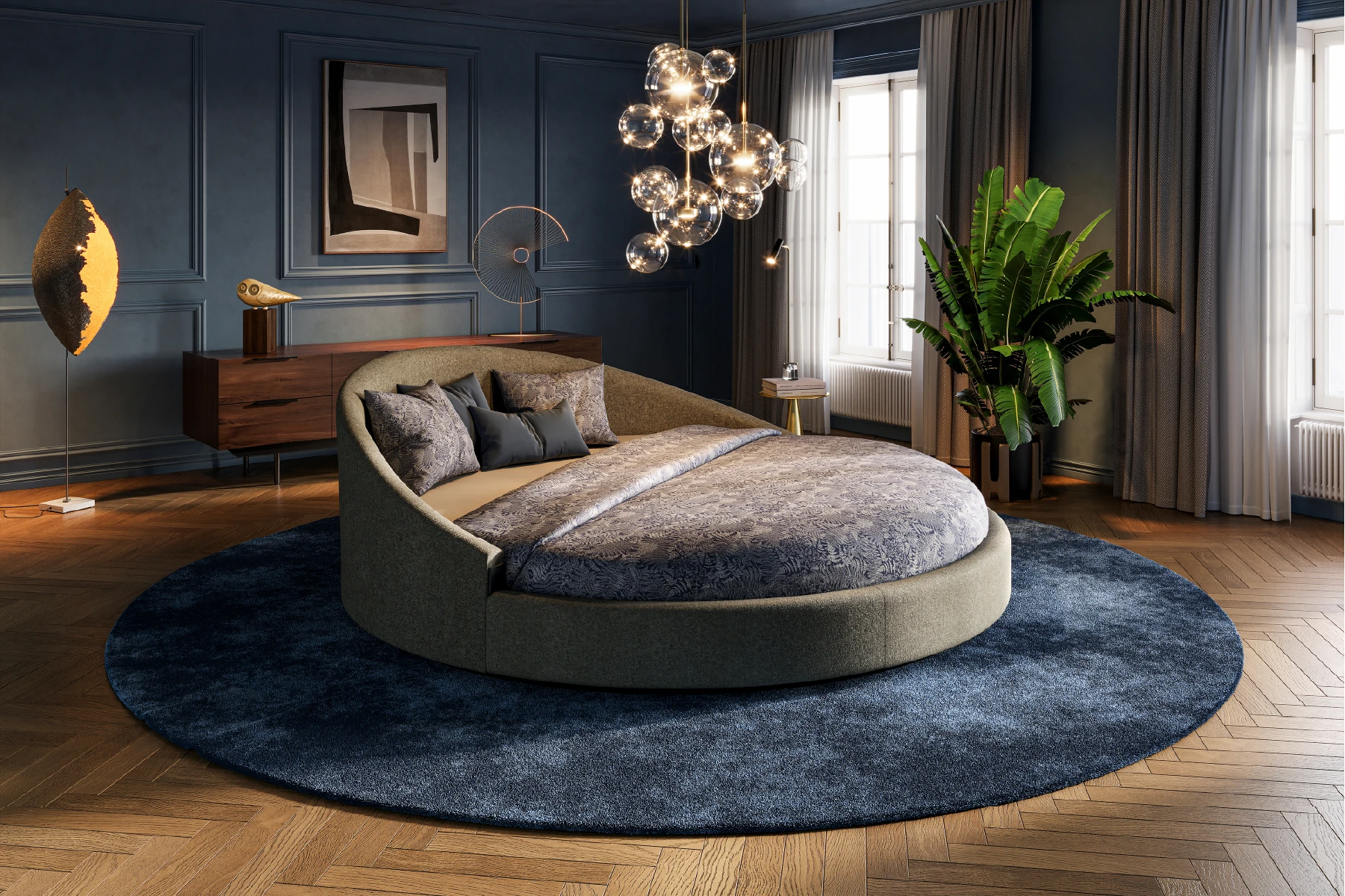 Rond bed van De Suite in een stijlvolle slaapkamer