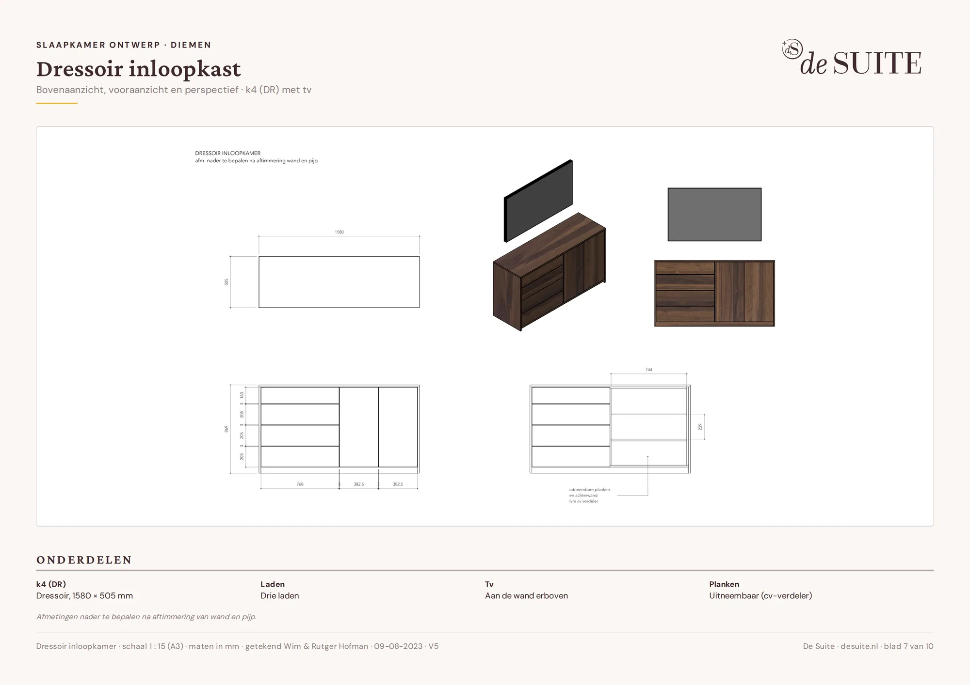 Tekening van het dressoir